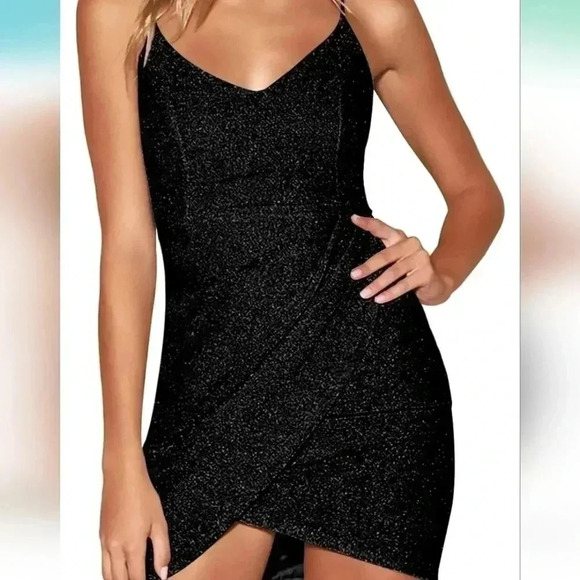 Black Glitter Spaghetti Strap Mini Bodycon Dress, size medium - Picture 1 of 4
